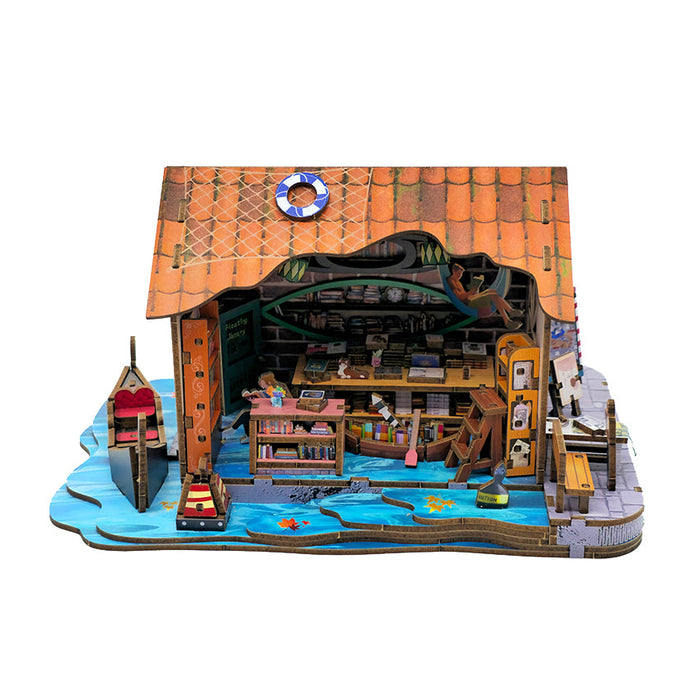 Floating Bookstore Wooden Miniature Dollhouse Kit F07AM15-2-68083