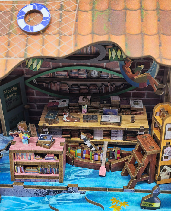Floating Bookstore Wooden Miniature Dollhouse Kit F07AM15-2-68083