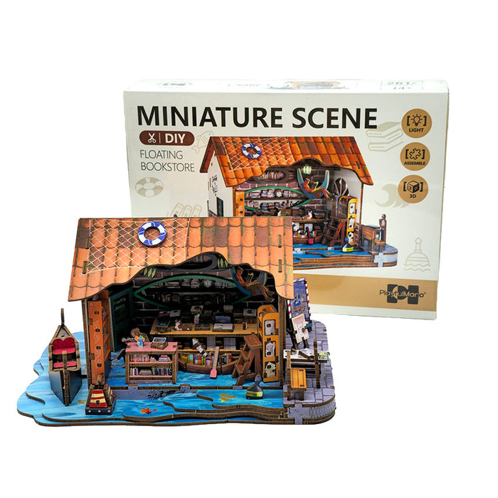 Floating Bookstore Wooden Miniature Dollhouse Kit F07AM15-2-68083