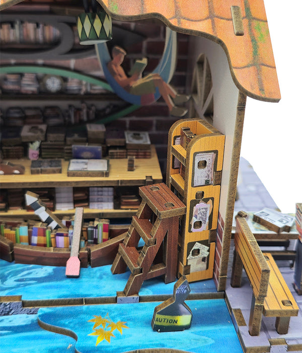 Floating Bookstore Wooden Miniature Dollhouse Kit F07AM15-2-68083