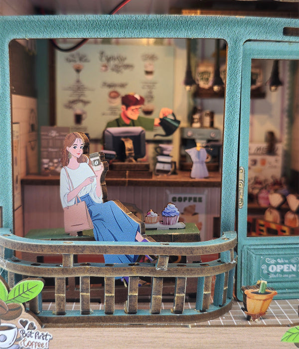 Coffee Shop Wooden Miniature Dollhouse Kit F07AM15-3-68093