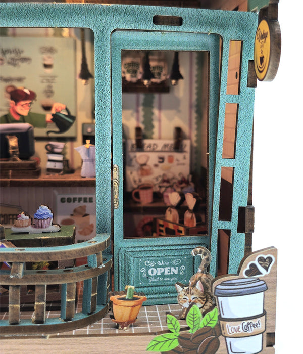 Coffee Shop Wooden Miniature Dollhouse Kit F07AM15-3-68093