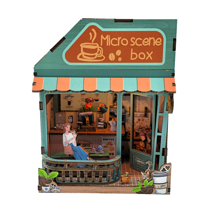 Coffee Shop Wooden Miniature Dollhouse Kit F07AM15-3-68093