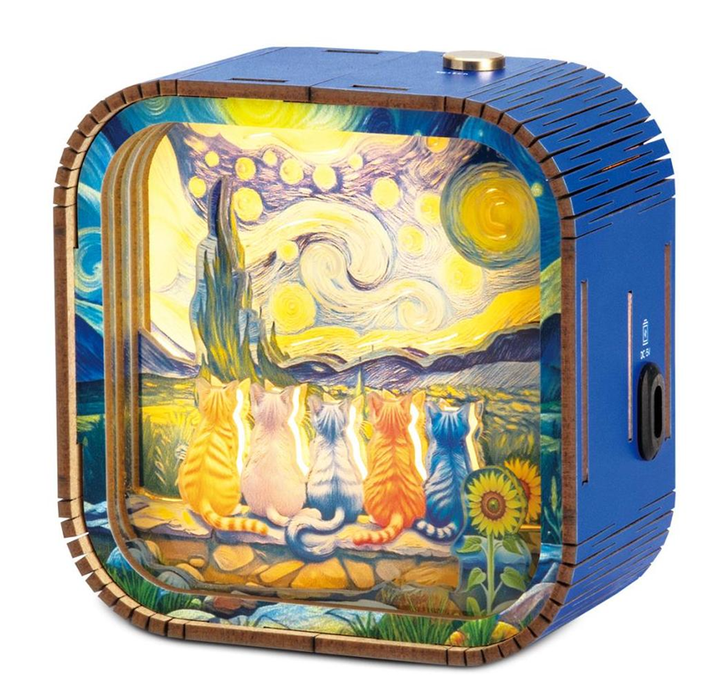 Starry Sky Cat Wooden Miniature Dollhouse Kit F07AM15-6-68115