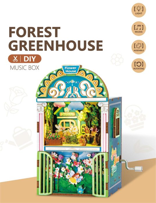 Forest Greenhouse Wooden Miniature Dollhouse Music Box F07AM15-7-68121