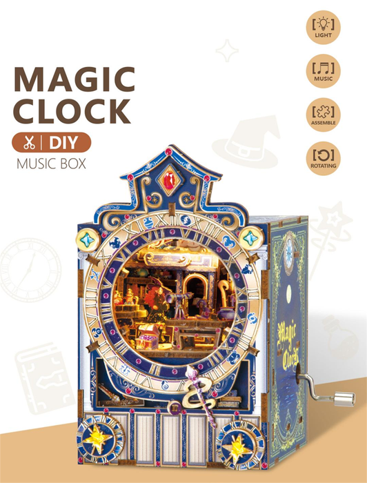 Magic Clock Wooden Miniature Dollhouse Music Box F07AM15-7-68124