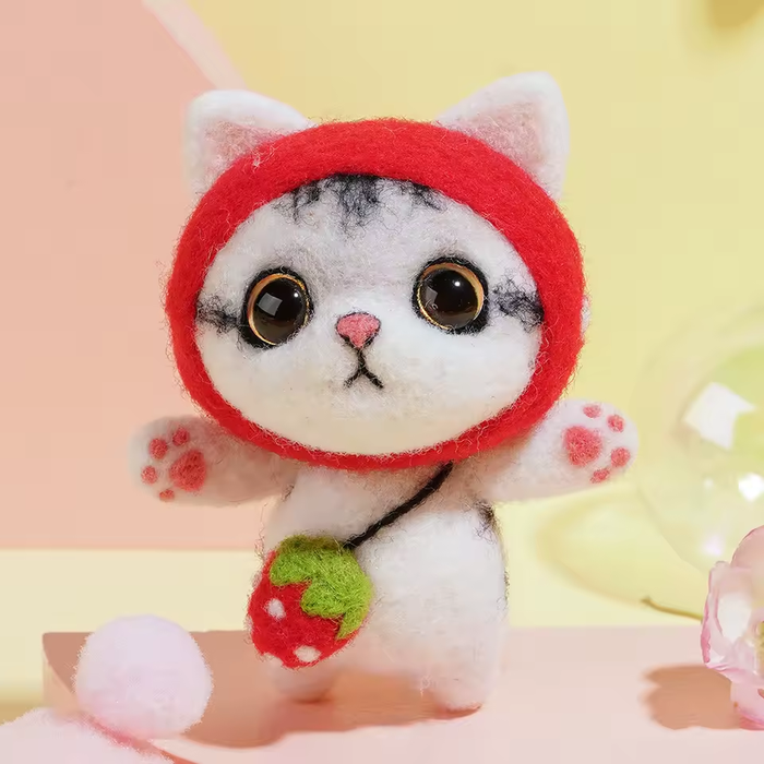 Strawberry Kitten Needle Felting Kit F07AM3-12