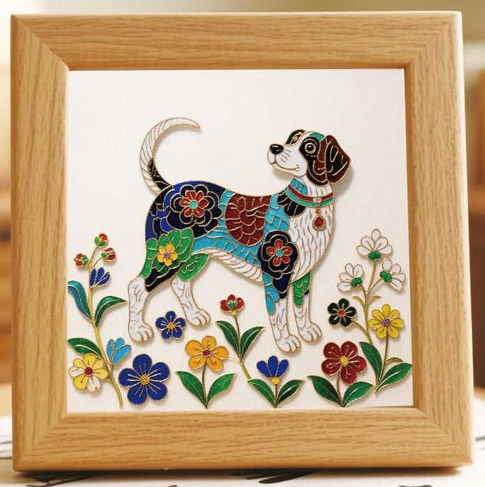 Dog with Flowers Cloisonne Art Kit F07AM3-20-3