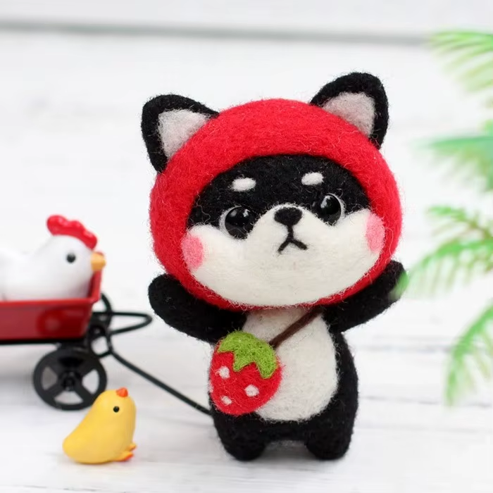 Strawberry Shiba Inu Needle Felting Kit F07AM3-9