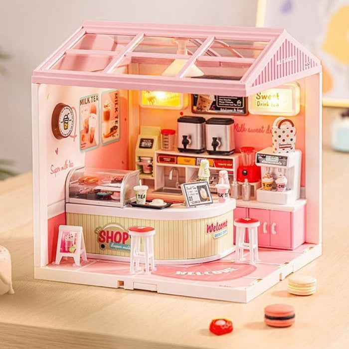 Milk Tea Shop Miniature Dollhouse Kit F07AM7-12-0411