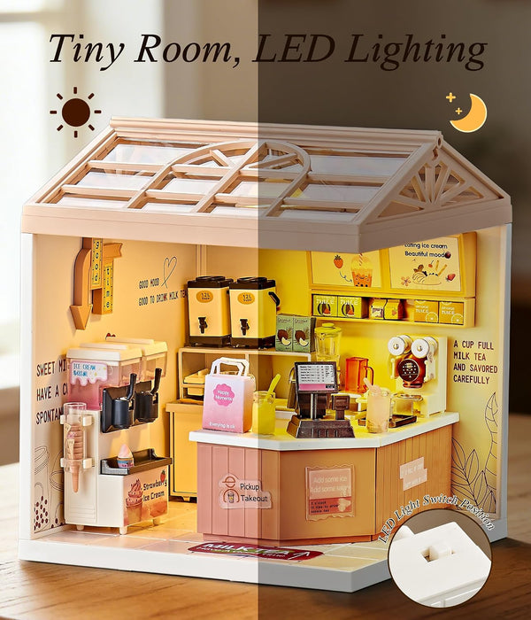 Milk Tea Shop Miniature Dollhouse Kit F07AM7-2-8002