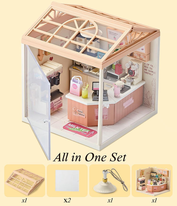 Milk Tea Shop Miniature Dollhouse Kit F07AM7-2-8002