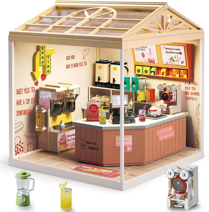 Milk Tea Shop Miniature Dollhouse Kit F07AM7-2-8002