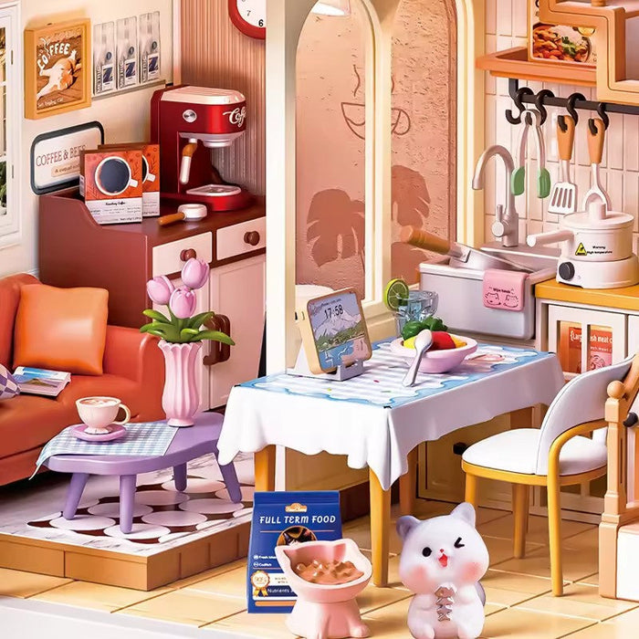 Cat-themed Loft Miniature Dollhouse Kit F07AM7-32-8013