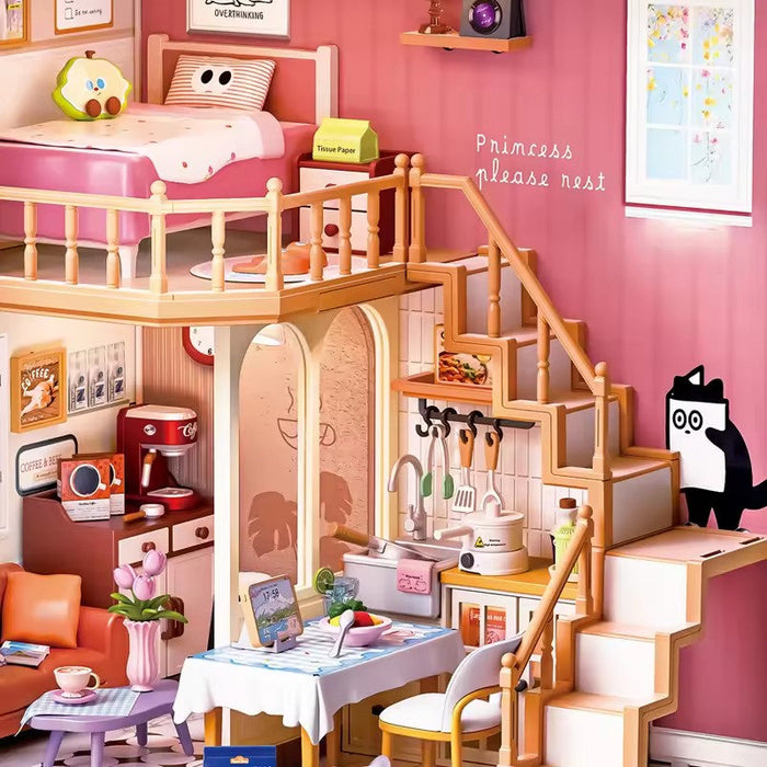 Cat-themed Loft Miniature Dollhouse Kit F07AM7-32-8013