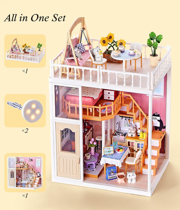 Cat-themed Loft Miniature Dollhouse Kit F07AM7-32-8013