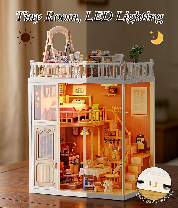 Cat-themed Loft Miniature Dollhouse Kit F07AM7-32-8013