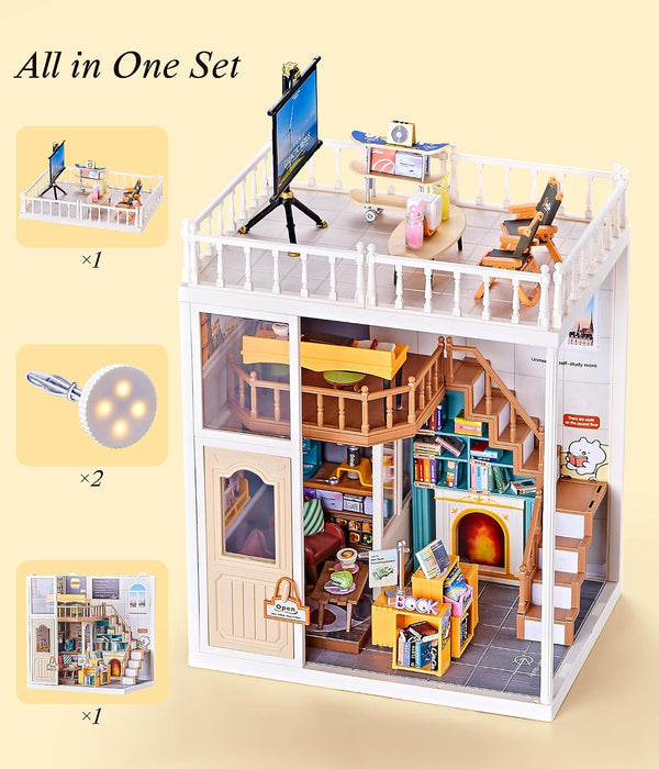 Book Cafe Loft Miniature Dollhouse Kit F07AM7-34-8015