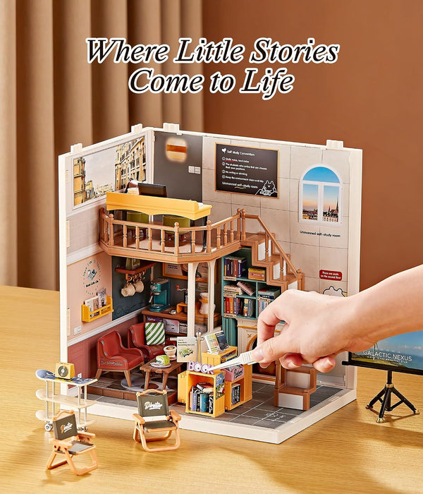 Book Cafe Loft Miniature Dollhouse Kit F07AM7-34-8015