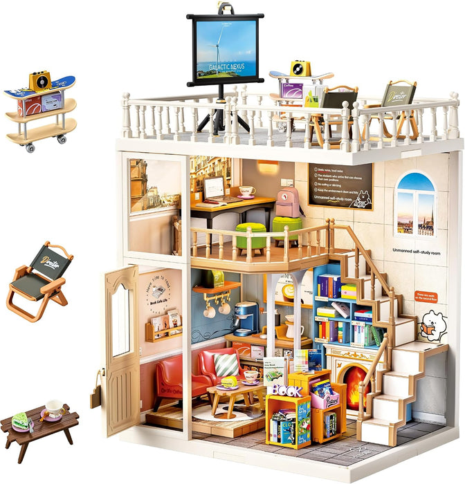 Book Cafe Loft Miniature Dollhouse Kit F07AM7-34-8015