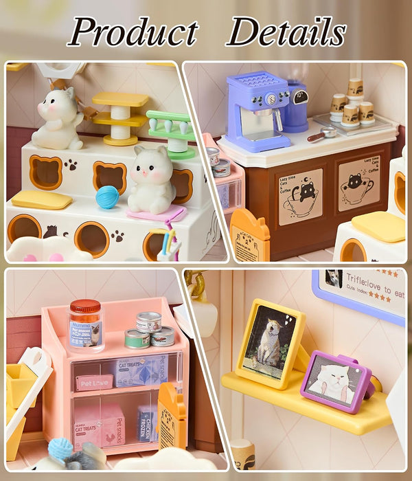 Cat Cafe Miniature Dollhouse Kit F07AM7-7-8007