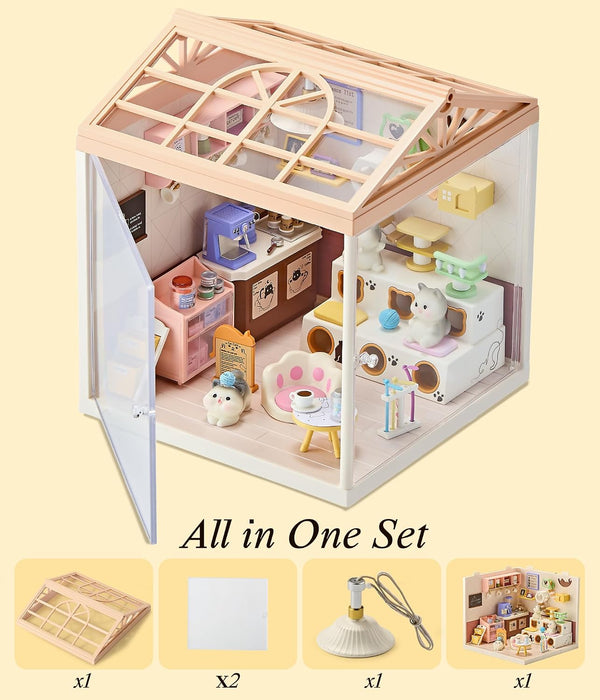 Cat Cafe Miniature Dollhouse Kit F07AM7-7-8007