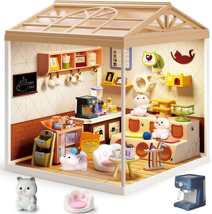 Cat Cafe Miniature Dollhouse Kit F07AM7-7-8007
