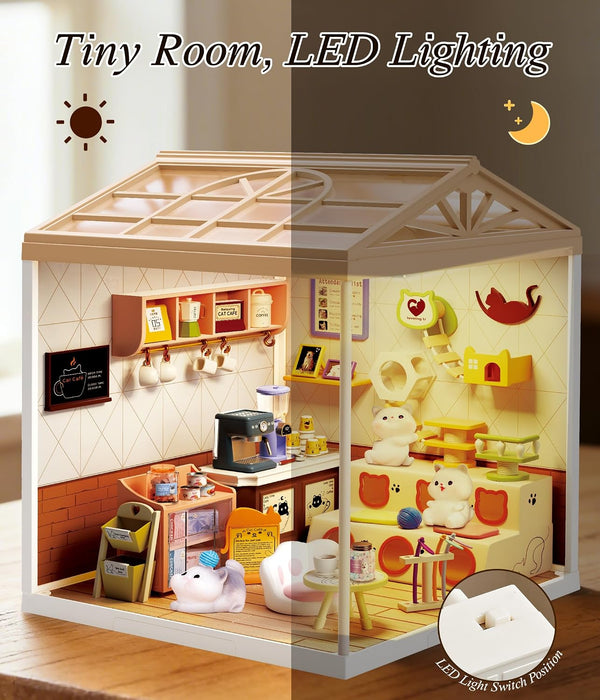 Cat Cafe Miniature Dollhouse Kit F07AM7-7-8007
