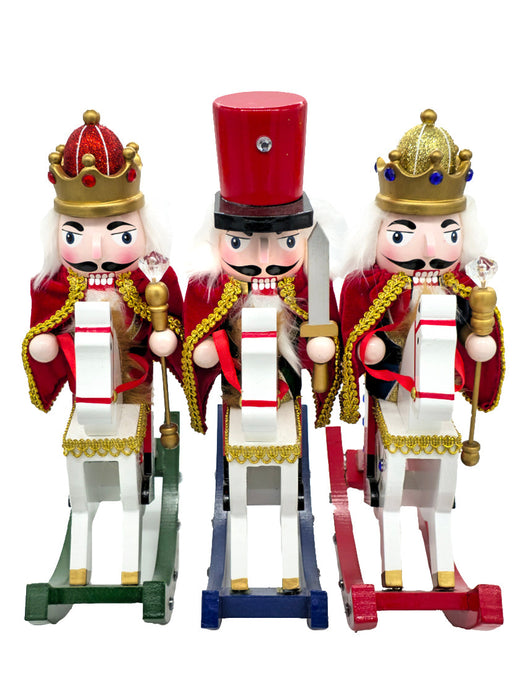 Blue King Rocking Horse Wooden Nutcracker F07AM9-32-N01860C