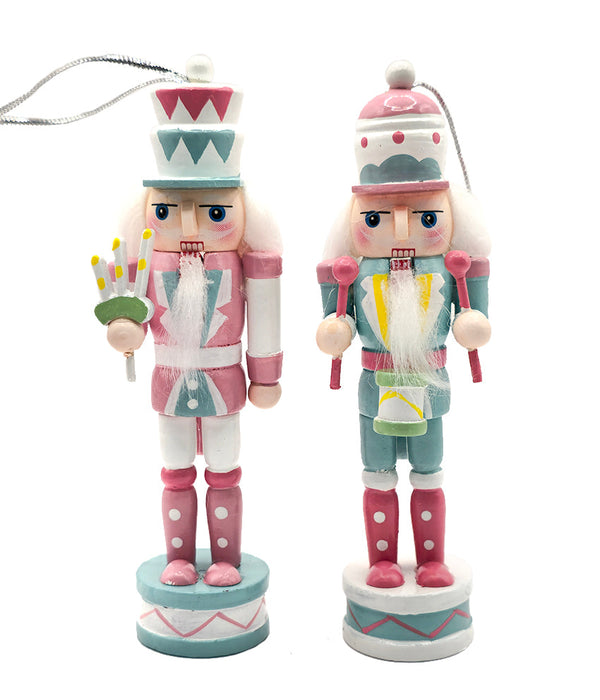 Pastel Band Wooden Nutcracker Ornament Set F07AM9-35-N01820B