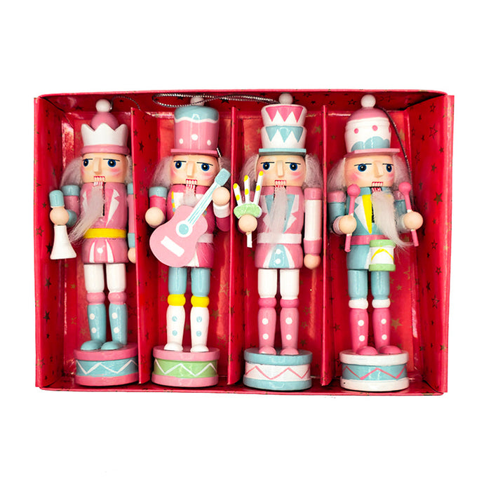 Pastel Band Wooden Nutcracker Ornament Set F07AM9-35-N01820B