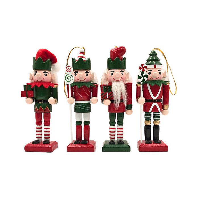 Christmas Elf Wooden Nutcracker Ornament Set F07AM9-36-N01851A