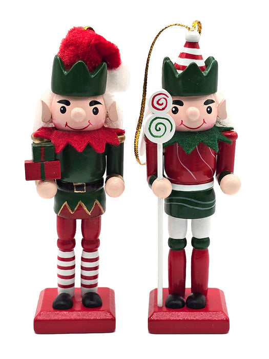 Christmas Elf Wooden Nutcracker Ornament Set F07AM9-36-N01851A