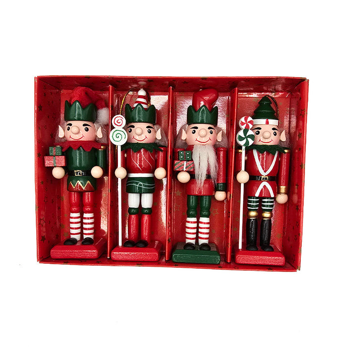 Christmas Elf Wooden Nutcracker Ornament Set F07AM9-36-N01851A