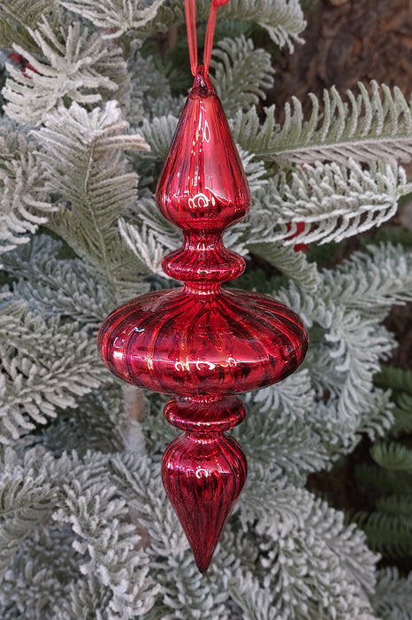 Red Twisted Spire Christmas Glass Ornament Wizardi F07M10-1