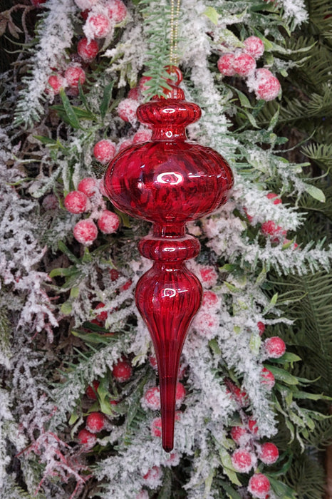 Red Twisted Spire Christmas Glass Ornament Wizardi F07M10-9