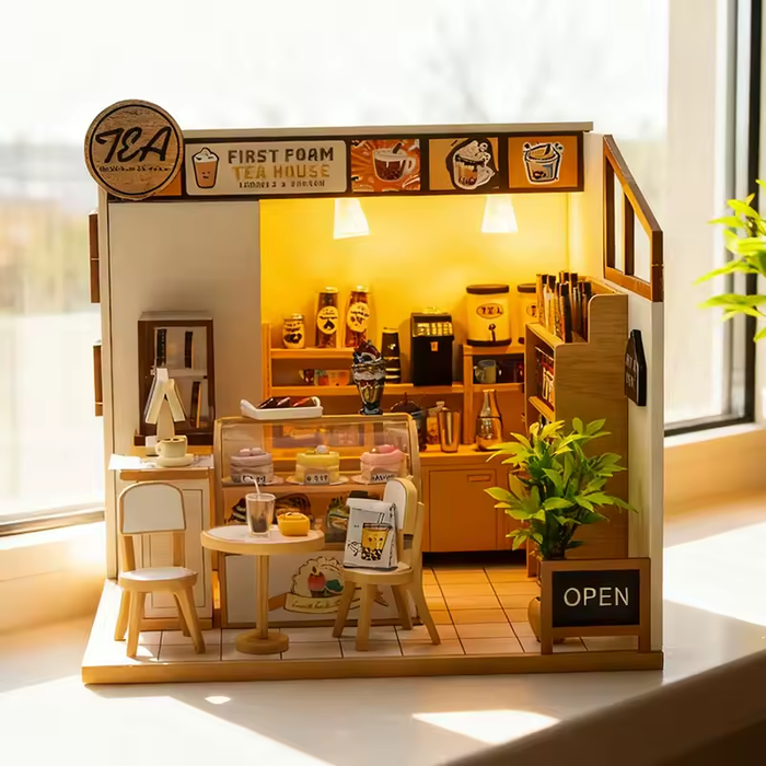 First Foam Tea House Dollhouse Kit - Miniature Wizardi Roombox Kit F07M5-67-M2505