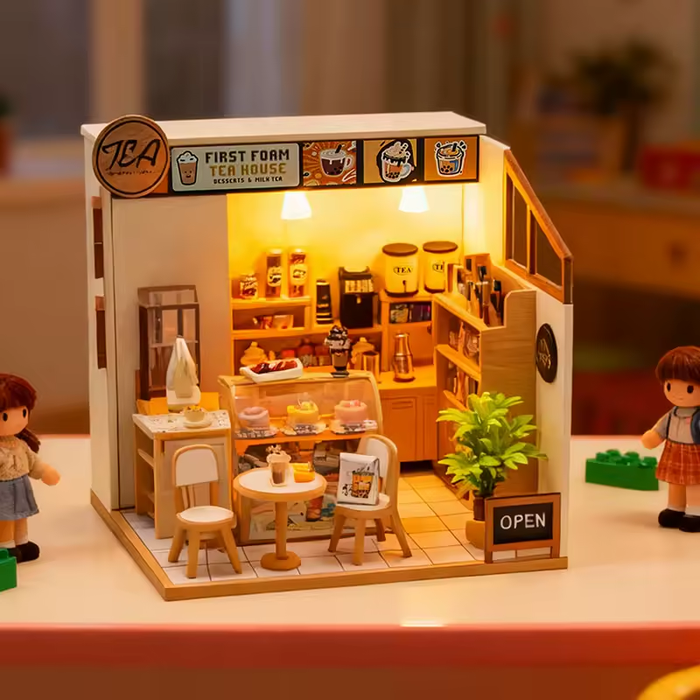 First Foam Tea House Dollhouse Kit - Miniature Wizardi Roombox Kit F07M5-67-M2505