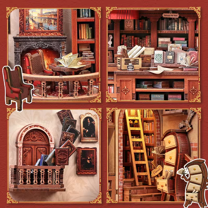 Thames Bookstore Dollhouse Kit - Miniature Wizardi Roombox Kit F07M5-72-CWGB405