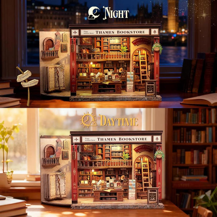 Thames Bookstore Dollhouse Kit - Miniature Wizardi Roombox Kit F07M5-72-CWGB405