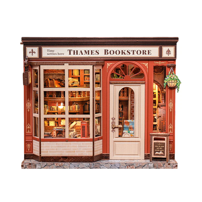 Thames Bookstore Dollhouse Kit - Miniature Wizardi Roombox Kit F07M5-72-CWGB405