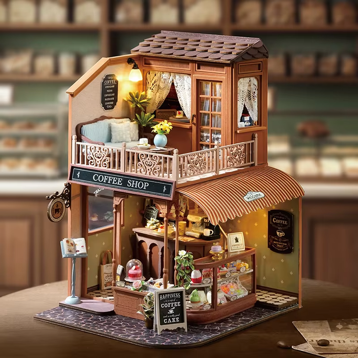 Coffee Shop Dollhouse Kit - Miniature Wizardi Roombox Kit F07M5-73-BC-001-A