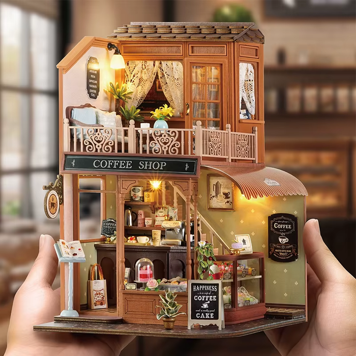 Coffee Shop Dollhouse Kit - Miniature Wizardi Roombox Kit F07M5-73-BC-001-A
