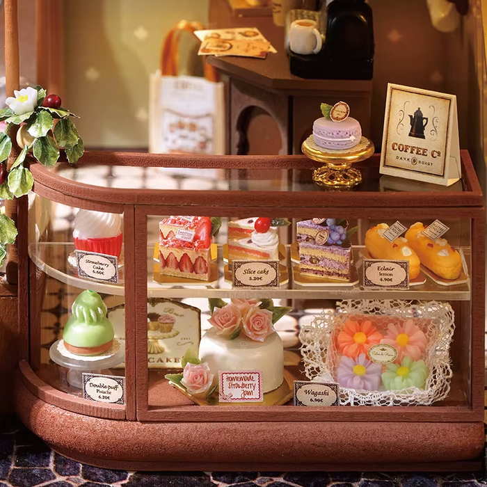 Coffee Shop Dollhouse Kit - Miniature Wizardi Roombox Kit F07M5-73-BC-001-A