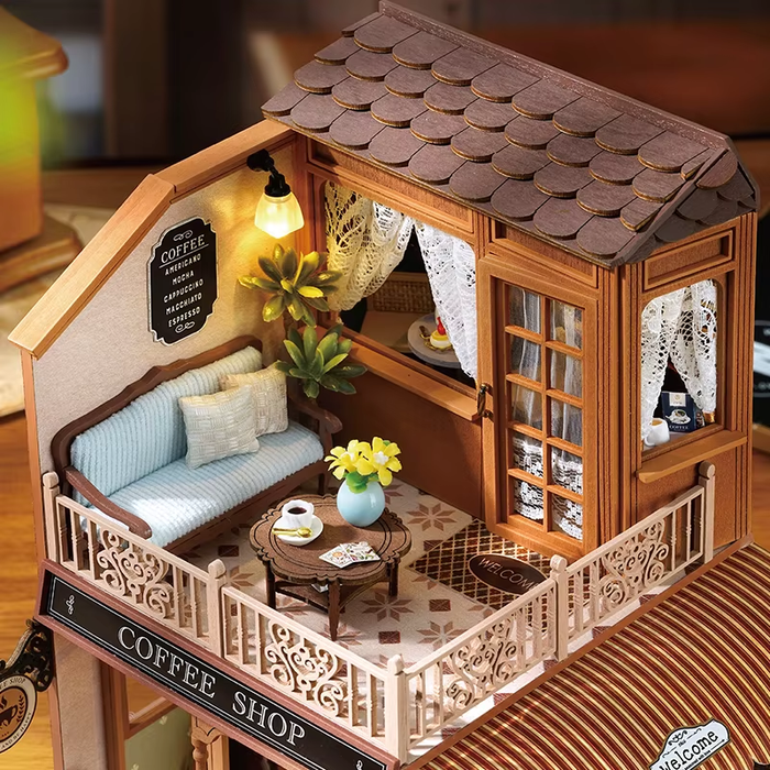Coffee Shop Dollhouse Kit - Miniature Wizardi Roombox Kit F07M5-73-BC-001-A