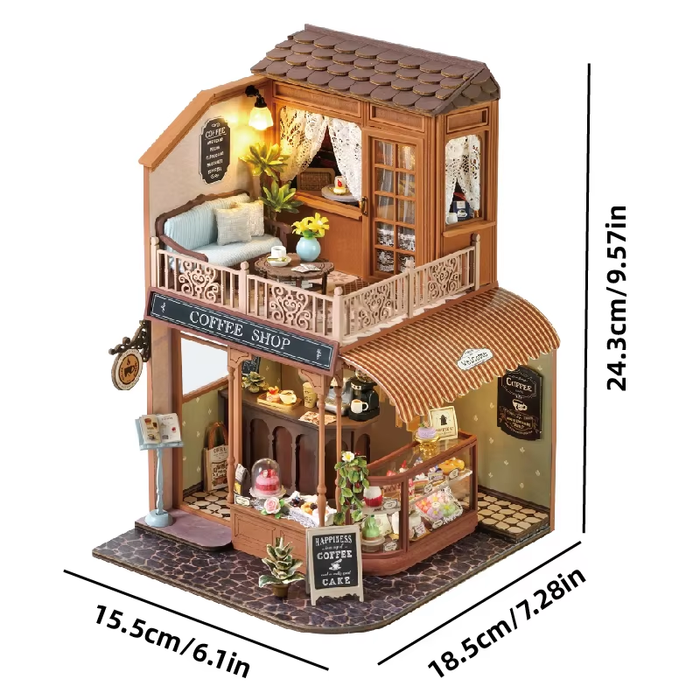 Coffee Shop Dollhouse Kit - Miniature Wizardi Roombox Kit F07M5-73-BC-001-A
