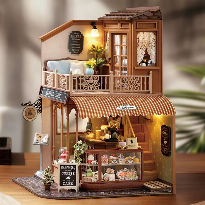 Coffee Shop Dollhouse Kit - Miniature Wizardi Roombox Kit F07M5-73-BC-001-A