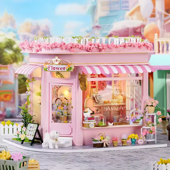Flower Pink World Dollhouse Kit - Miniature Wizardi Roombox Kit F07M5-75-AC-001-A