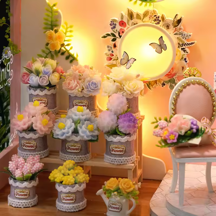 Flower Pink World Dollhouse Kit - Miniature Wizardi Roombox Kit F07M5-75-AC-001-A