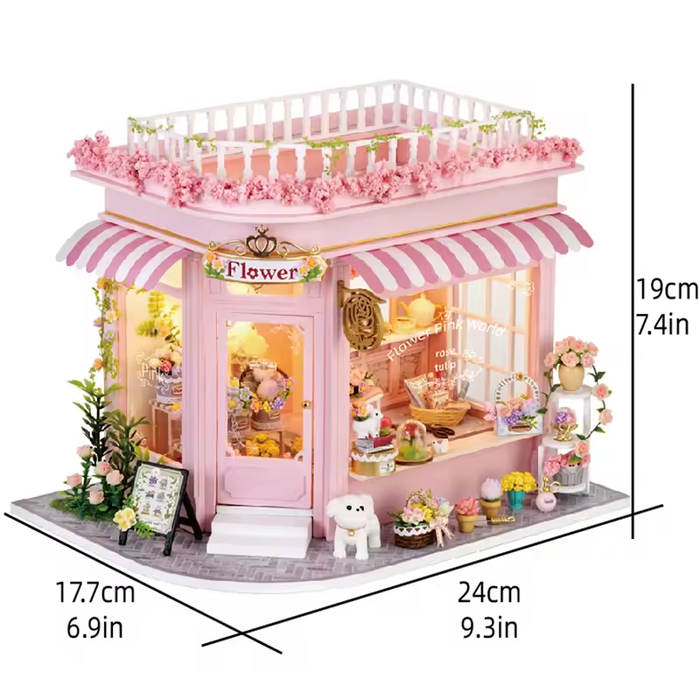Flower Pink World Dollhouse Kit - Miniature Wizardi Roombox Kit F07M5-75-AC-001-A